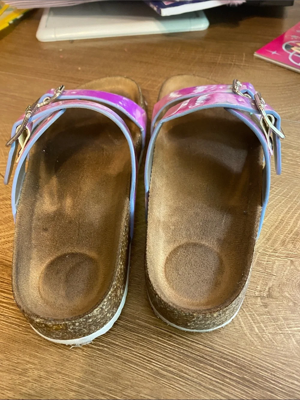 wonder nation Iridescent Pink Purple Double-Buckle Slide Sandals